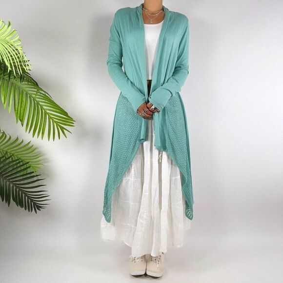 Vintage Blue Beachy Boho Crochet Cottagecore Coastal Grandma Cardigan / M - Picture 5 of 7